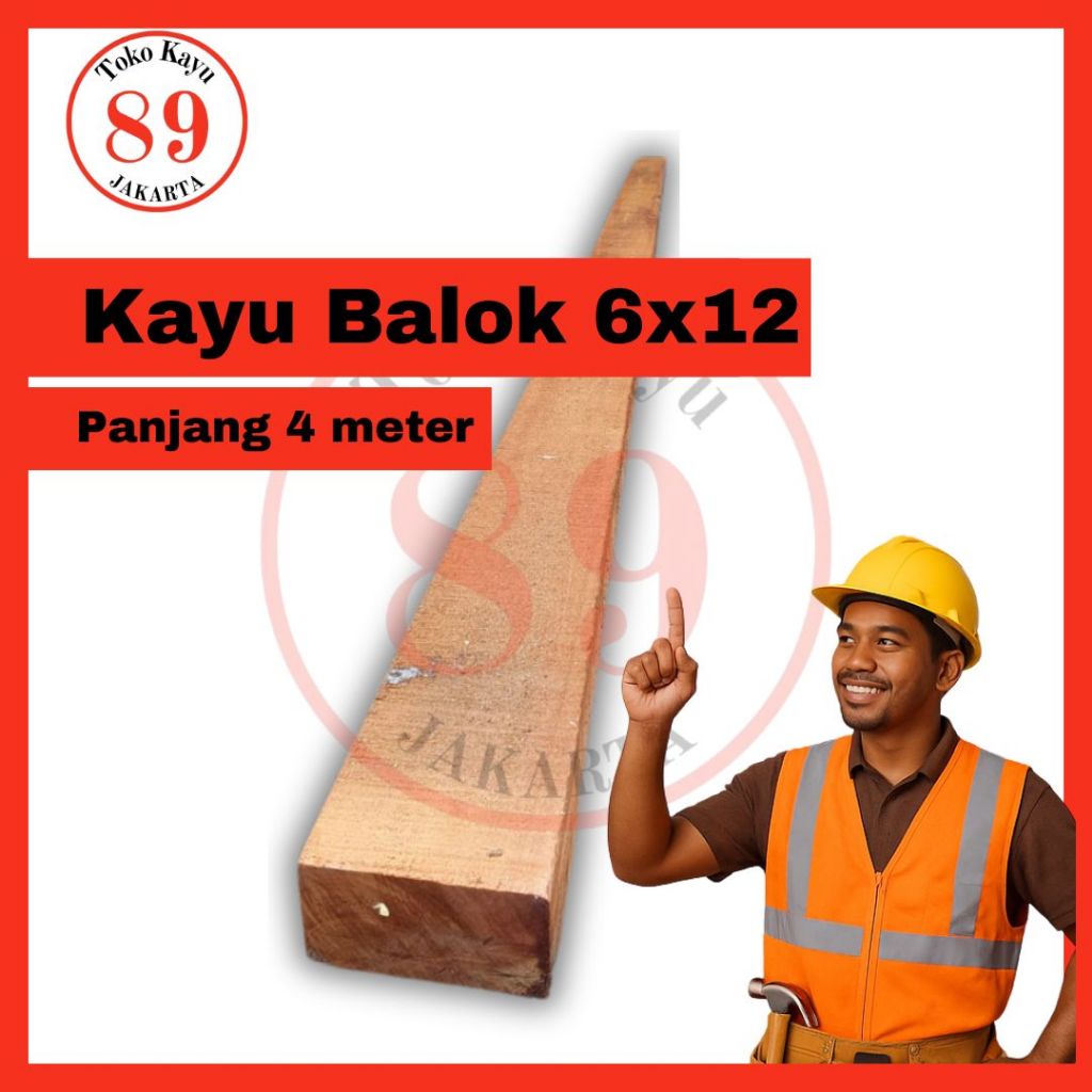 Balok 6x12 Meranti Keras / Balok Keras Murah / Balok Kayu - panjang 4 meter