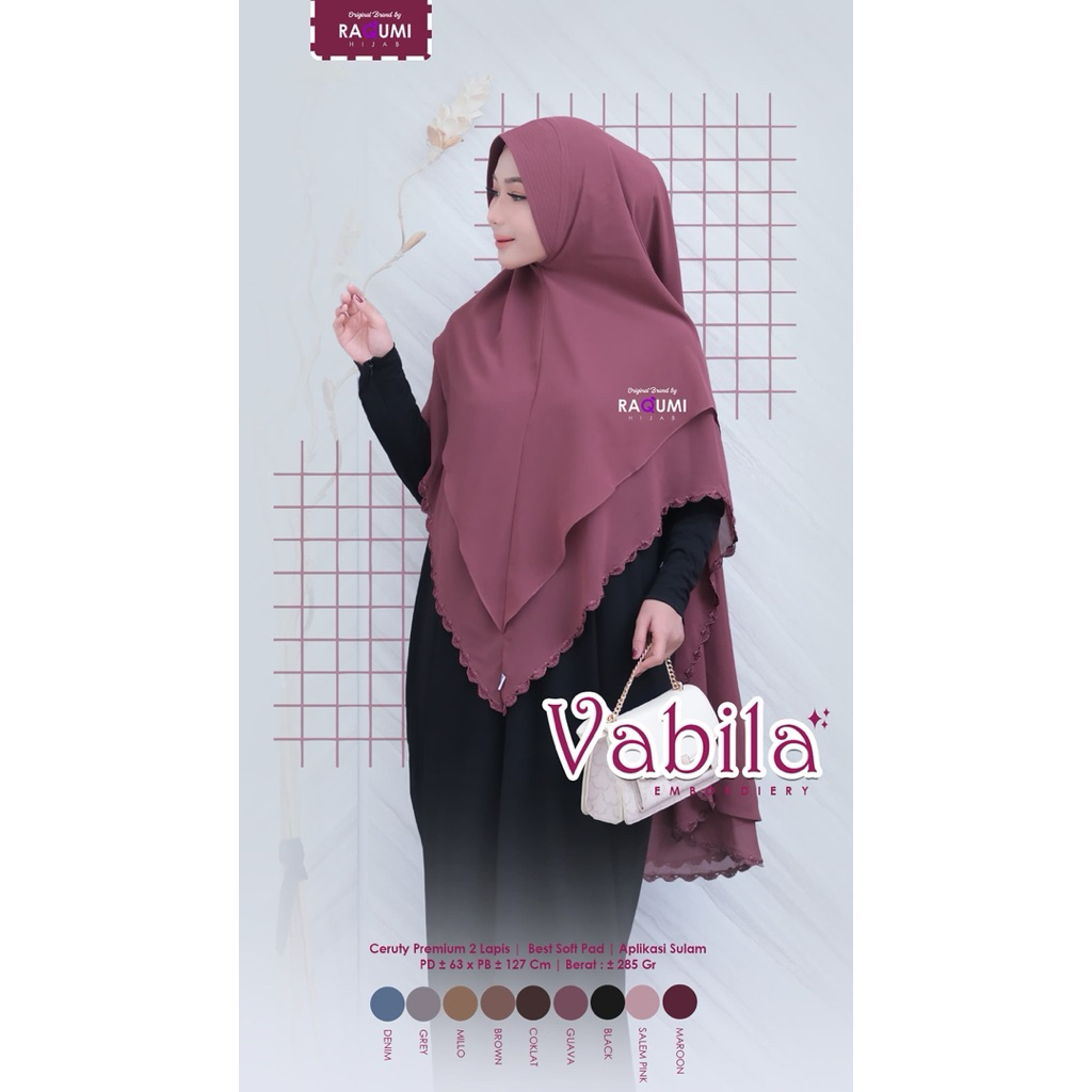 PREMIUM KHIMAR  BY RAQUMI HIJAB//VABILA EMBORDIERY KHIMAR BRAND ORI BY RAQUMI //KHIMAR JUMBO