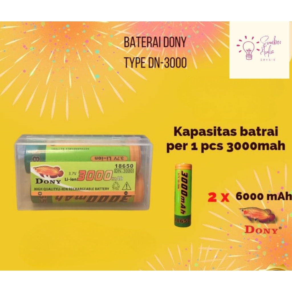 Baterai DONY Charger Senter Kepala Dony 3000 mAh Lithium ORI Batre Baterai Cas Ecer 1pcs