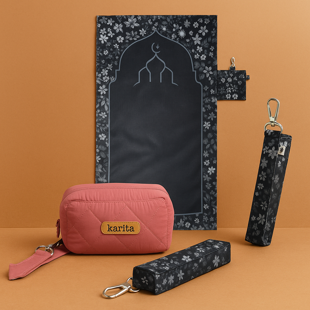 Karita - Paket Hemat Women Prayer Set Bundling (Mukena Niswa Polos + Sajadah Travel Motif)