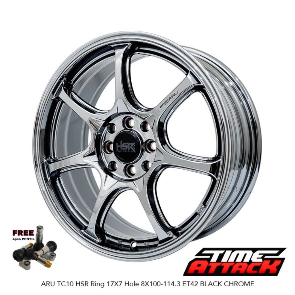 Velg Mobil Raize Ring 17 HSR WHEEL Tipe Aru TC10 Black Chrome Velg Hsr R17