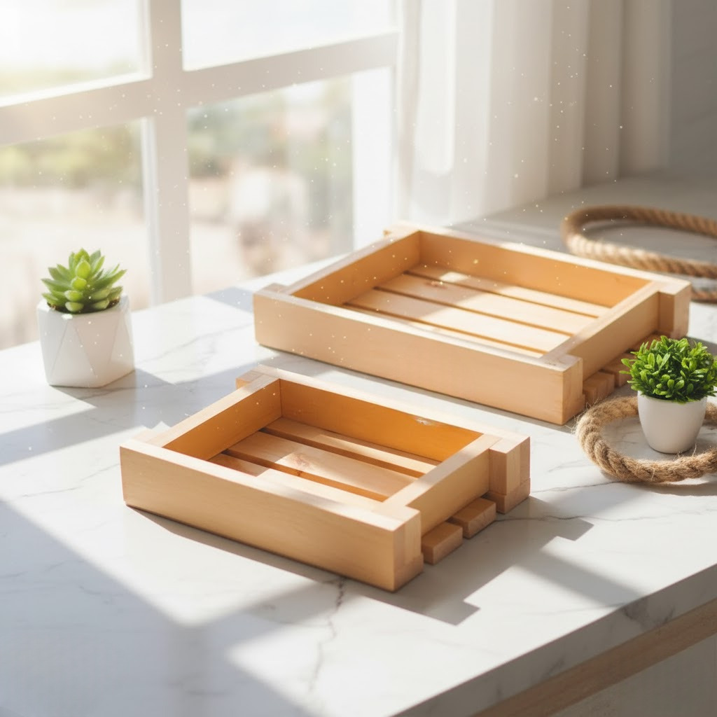 Nampan Kayu Pinus Keranjang Box Kayu Tempat Bumbu Dapur Estetik Serbaguna