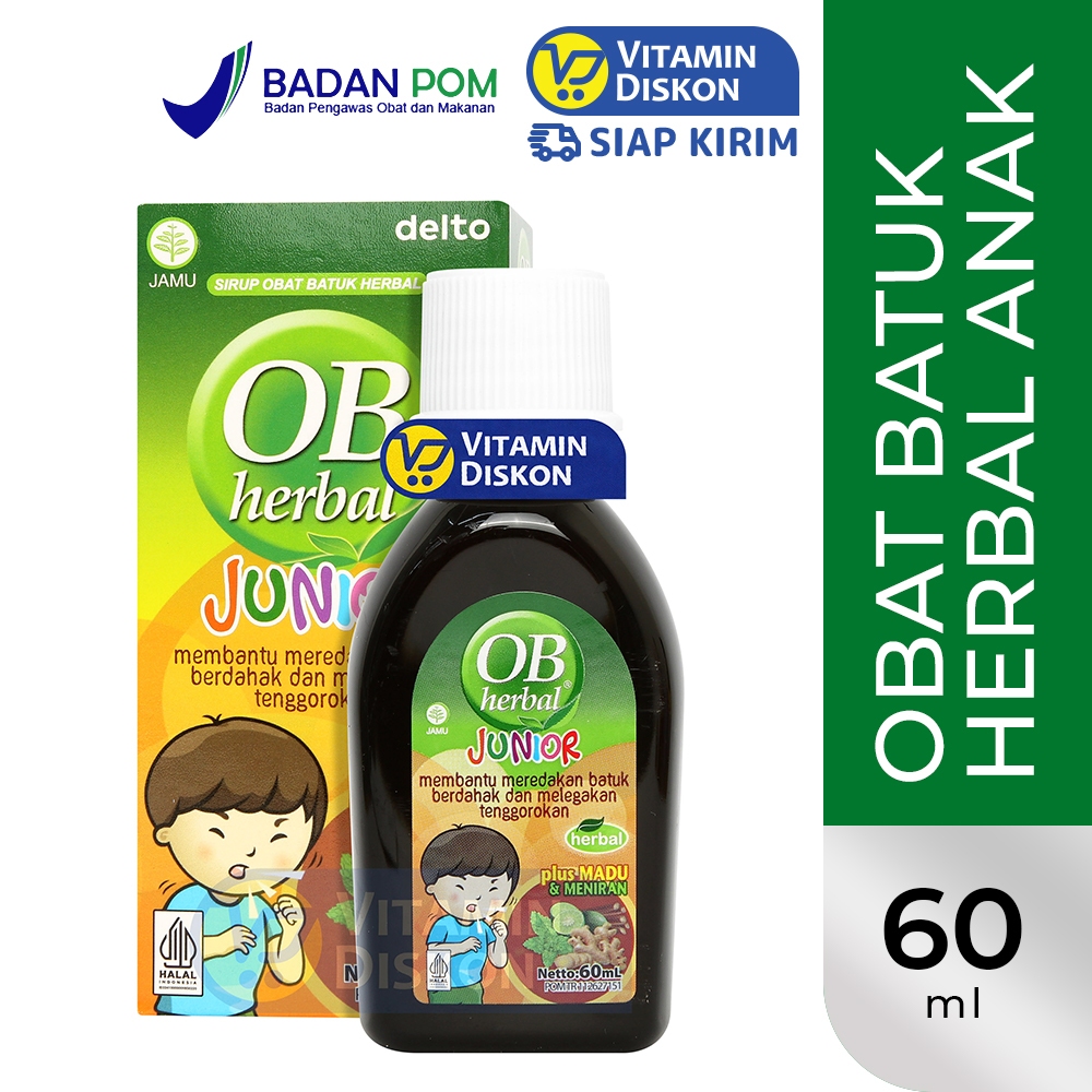 OB HERBAL JUNIOR 60 ML SIRUP ANAK PLUS MADU MENIRAN | Obat Sirup Batuk Berdahak Anak, Gatal Tenggoro