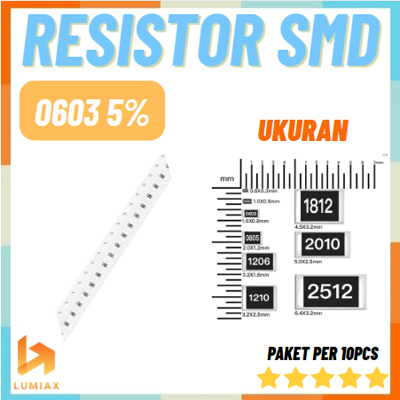 Paket Resistor SMD 10 Pcs 1608 / 0603 5% 180K, 200K, 220K, 240K, 270K, 300K, 330K, 360K, 470K, 510K