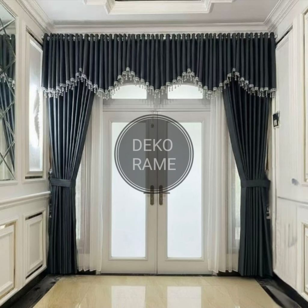 Gorden Satu Set Jendela dan Pintu Utama Murah import Motif Polos Poni Atas Pintu Gorden 2pcs + 1poni