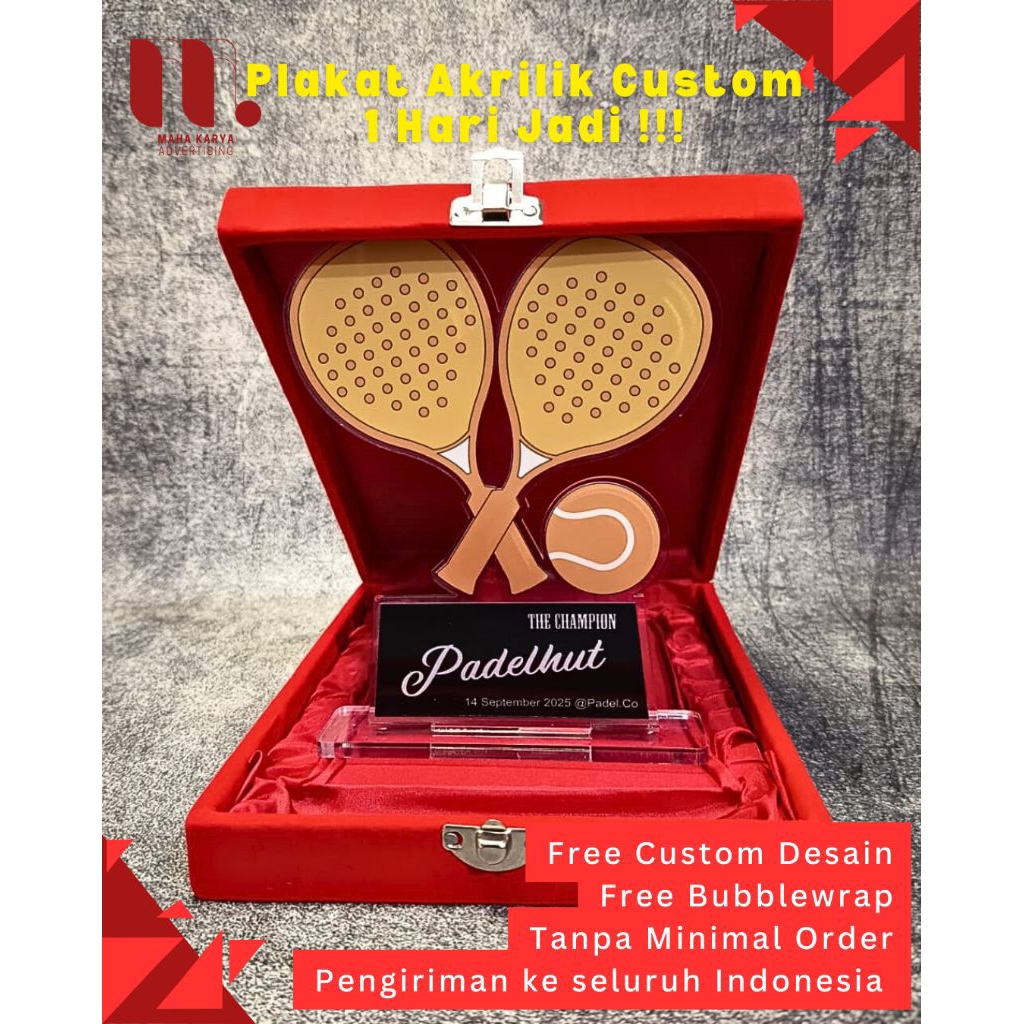 Plakat Akrilik Padel Custom, Plakat Kejuaraan, Trophy Akrilik Padel Custom | 1 Hari Jadi