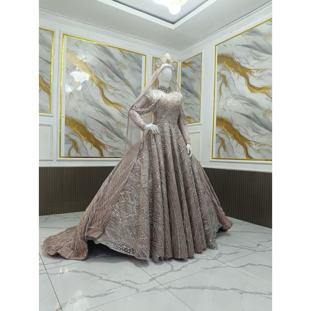 BAJU WEDDING BARBIE BEREKOR/GAUN PENGANTIN CANTIK MODERN/GAUN PENGANTIN MUSLIMAH /BAJU PENGANTIN