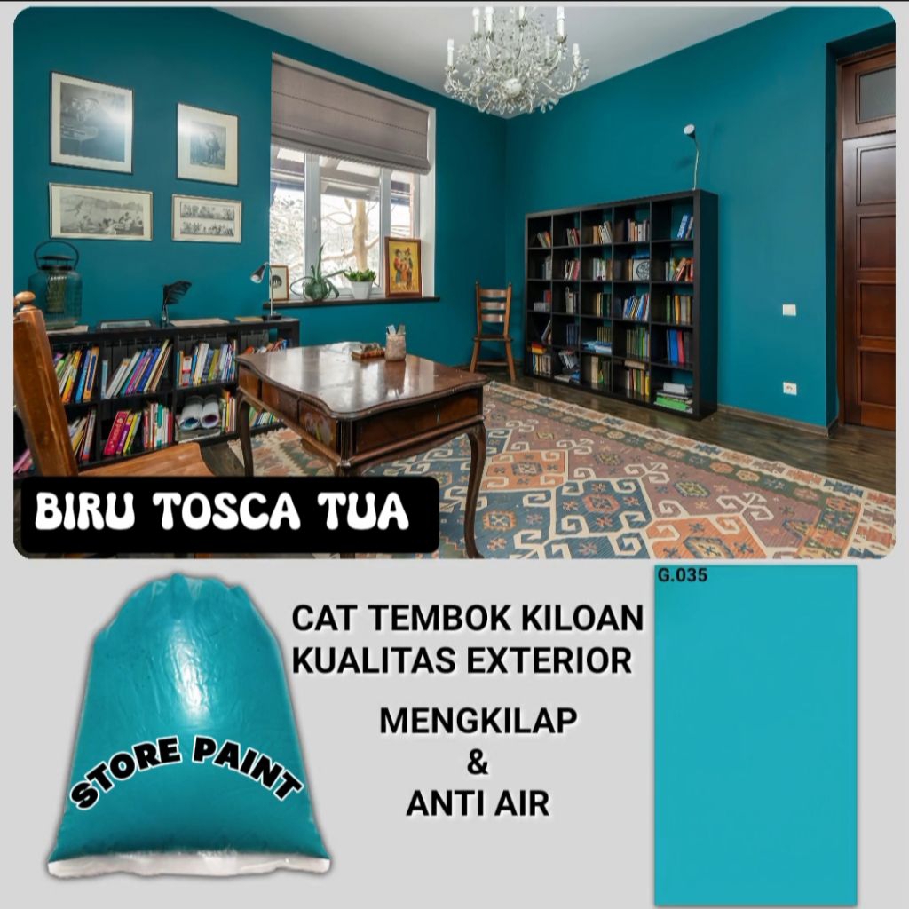cat tembok kiloan warna biru tosca tua / cat tembok glossy/ cat tembok 1 kg / cat tembok anti air / 