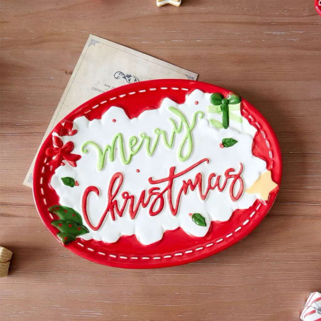 Piring Saji Natal Keramik - Oval
