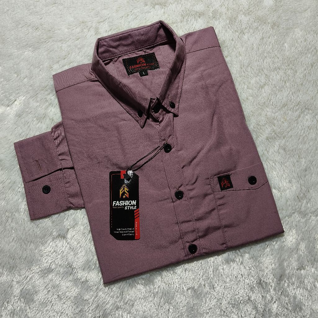 Dusty ungu Kemeja Polos Pria Lengan Panjang Kemeja Casual Formal Cowok Warna TARO / PURPLE / DUSTY