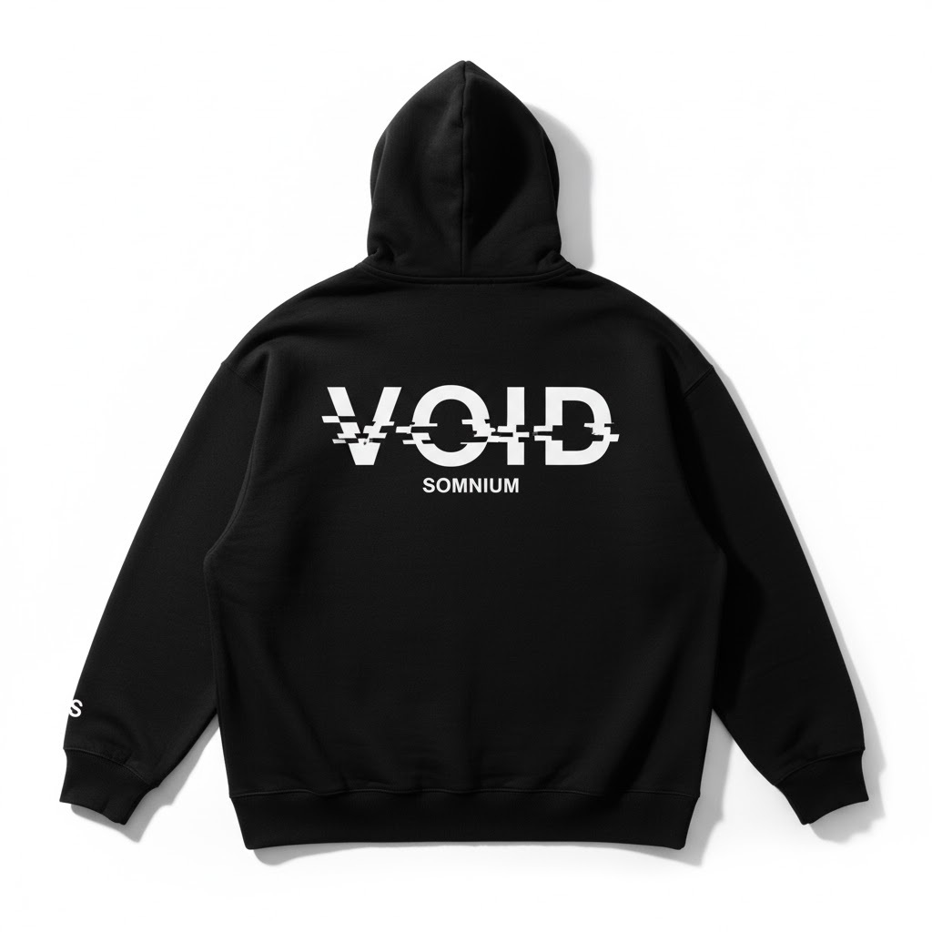 VOID SOMNIUM Glitch Zipper Hoodie Jaket Boxy Oversize Hitam Premium Streetwear Unisex