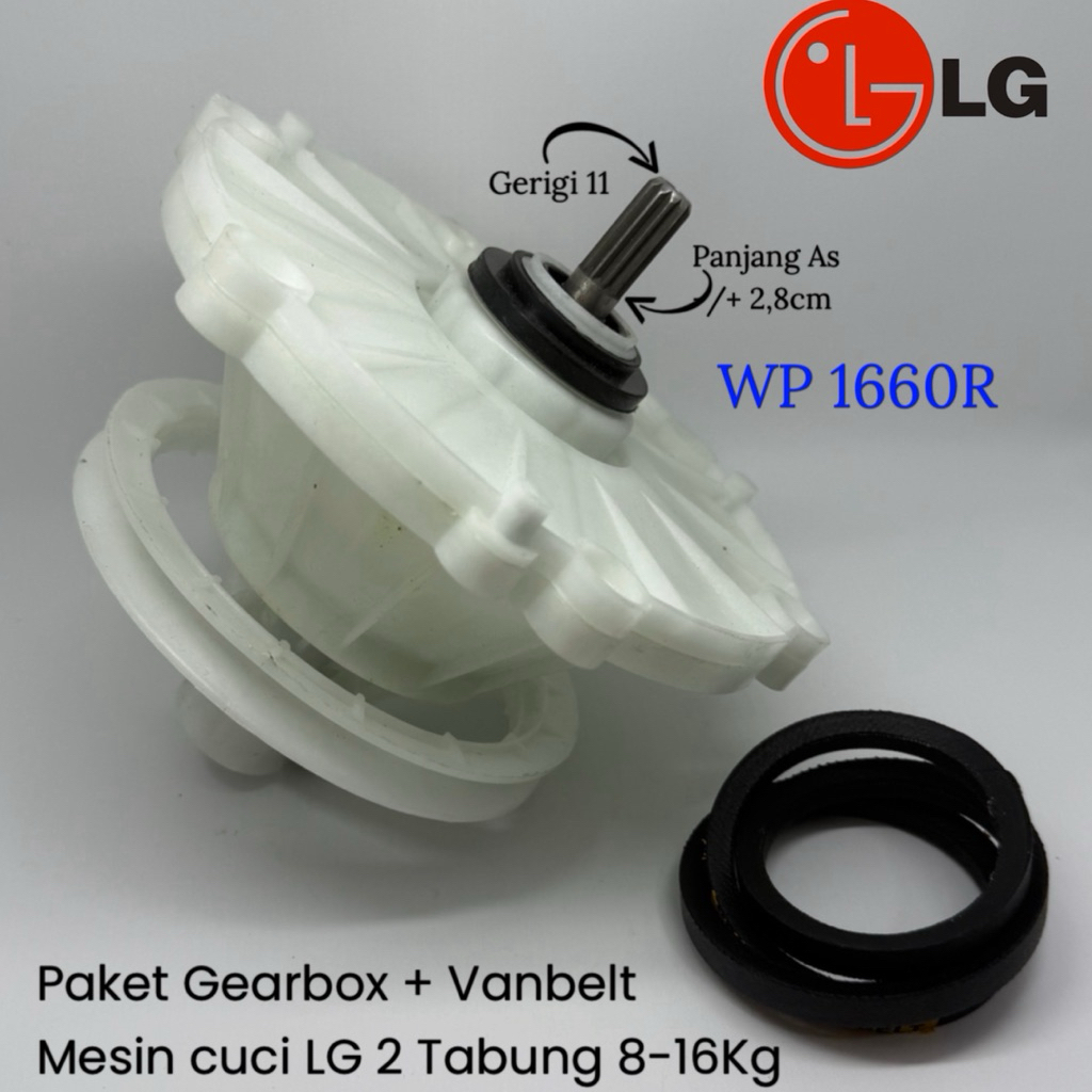Set Gearbox LG + Vanbelt WP 1660R Original Set Gearbox Mesin Cuci LG 8-16Kg