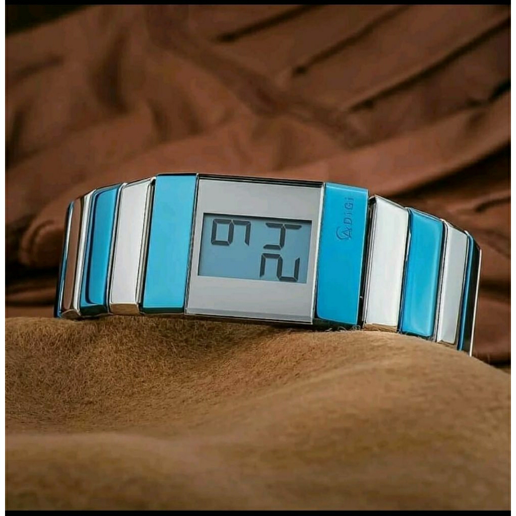 Jam Tangan Wanita Alexandre Cristie 9100 Rantai Silver Blue Digital Original