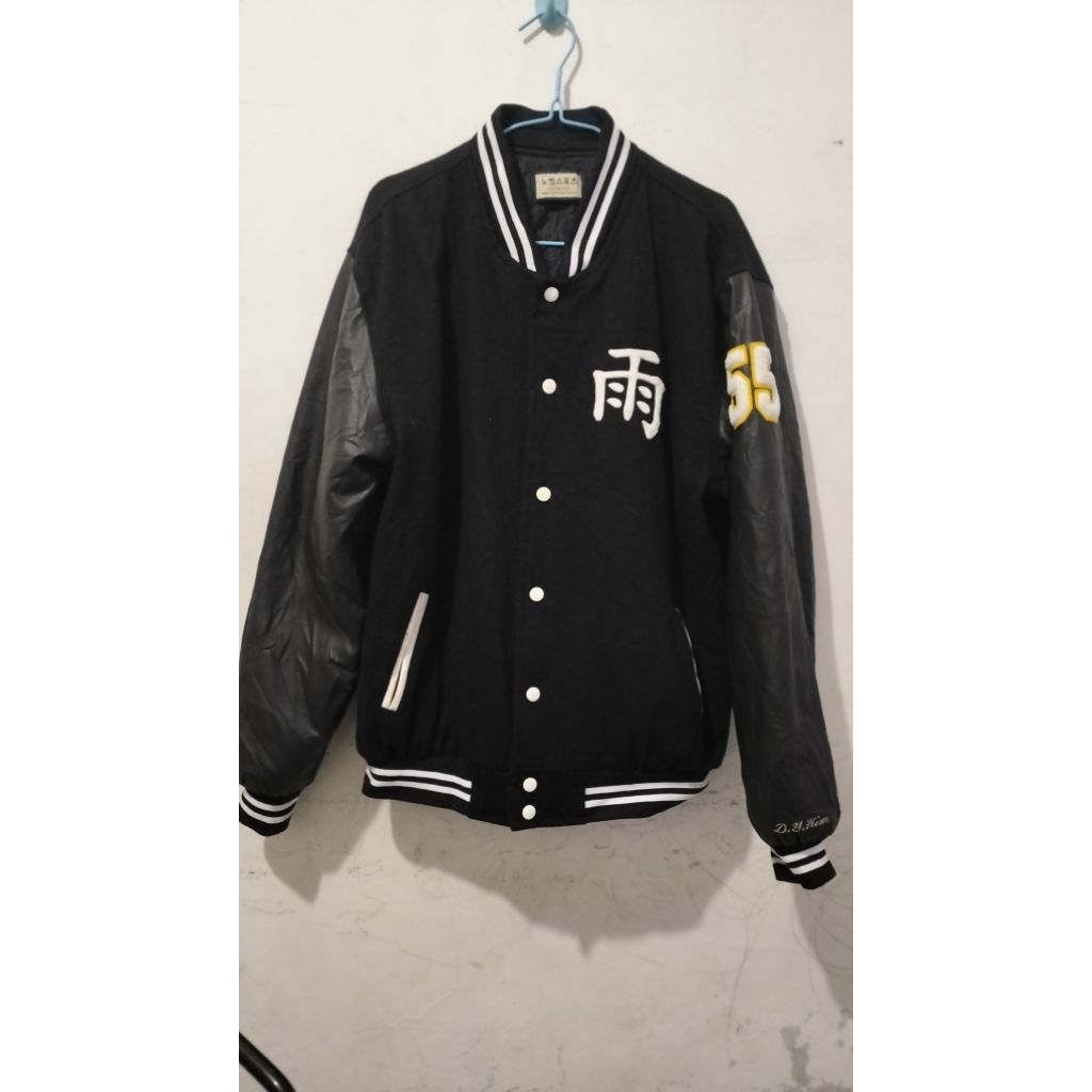 Jaket Bomber lengan kulit,jaket baseball tebal