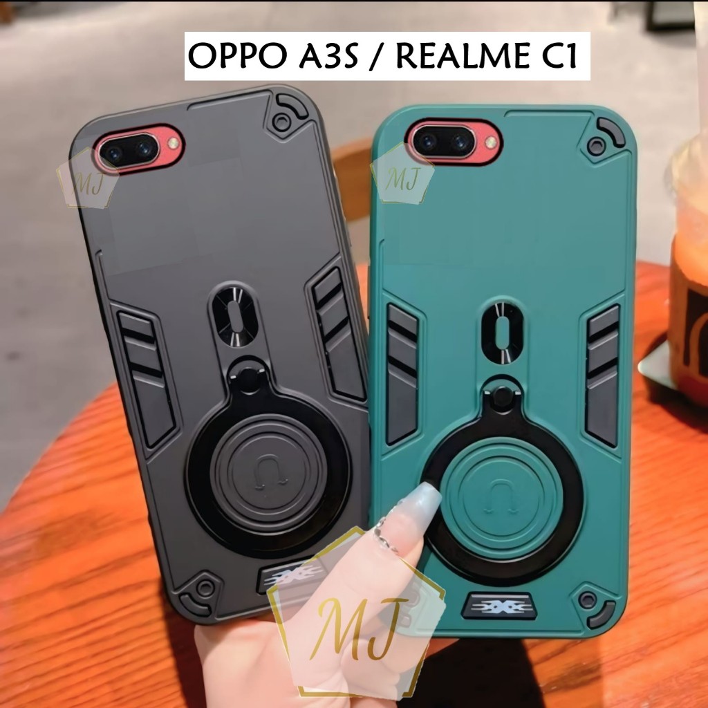 Casing Hp Oppo A3S / Realme C1 Case Robot Fiber Ring 360 Ring Case Pro Camera Cover Handphone