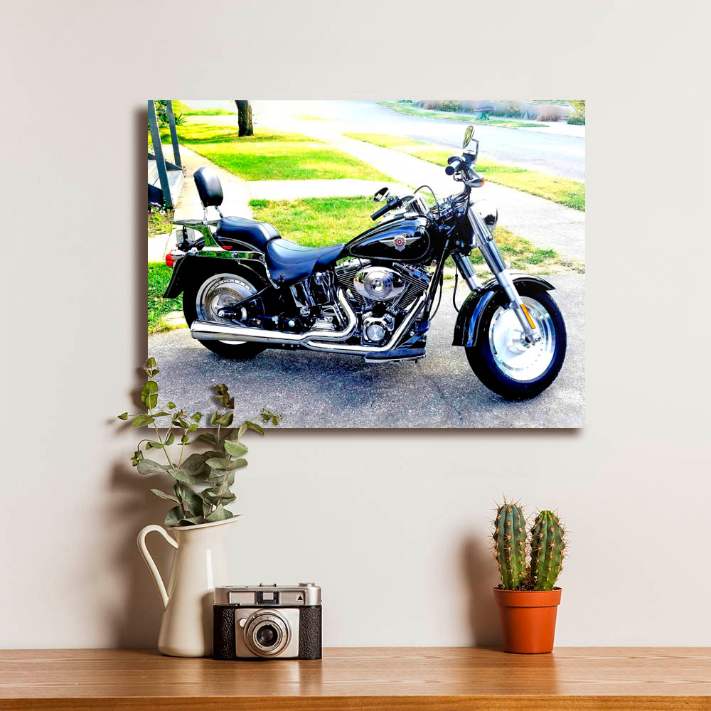 Poster HD Harley Davidson Fat Boy 2004 Dekorasi Hiasan Pajangan Dinding Bingkai Kayu Siap Pasang Vin