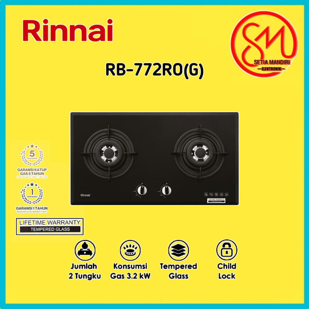 [KARGO] RINNAI RB 772 ROG Kompor Gas Tanam 2 Tungku Safety Gas Lifetime Warranty One Hand Ignition