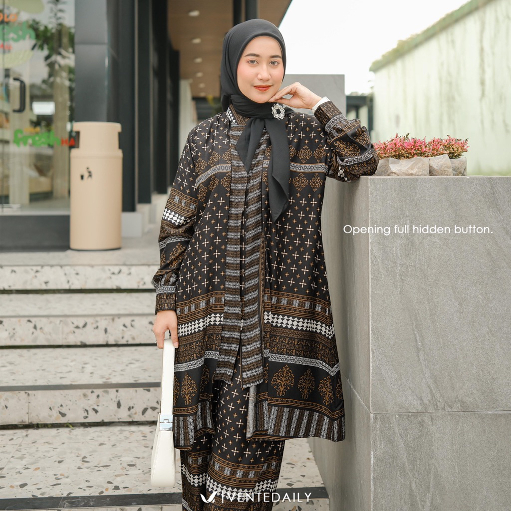 AFIA One Set Rayon Mocca Baju Muslim Wanita Model Afia One Set Rayon Mocca Size I & XL Detail Full K