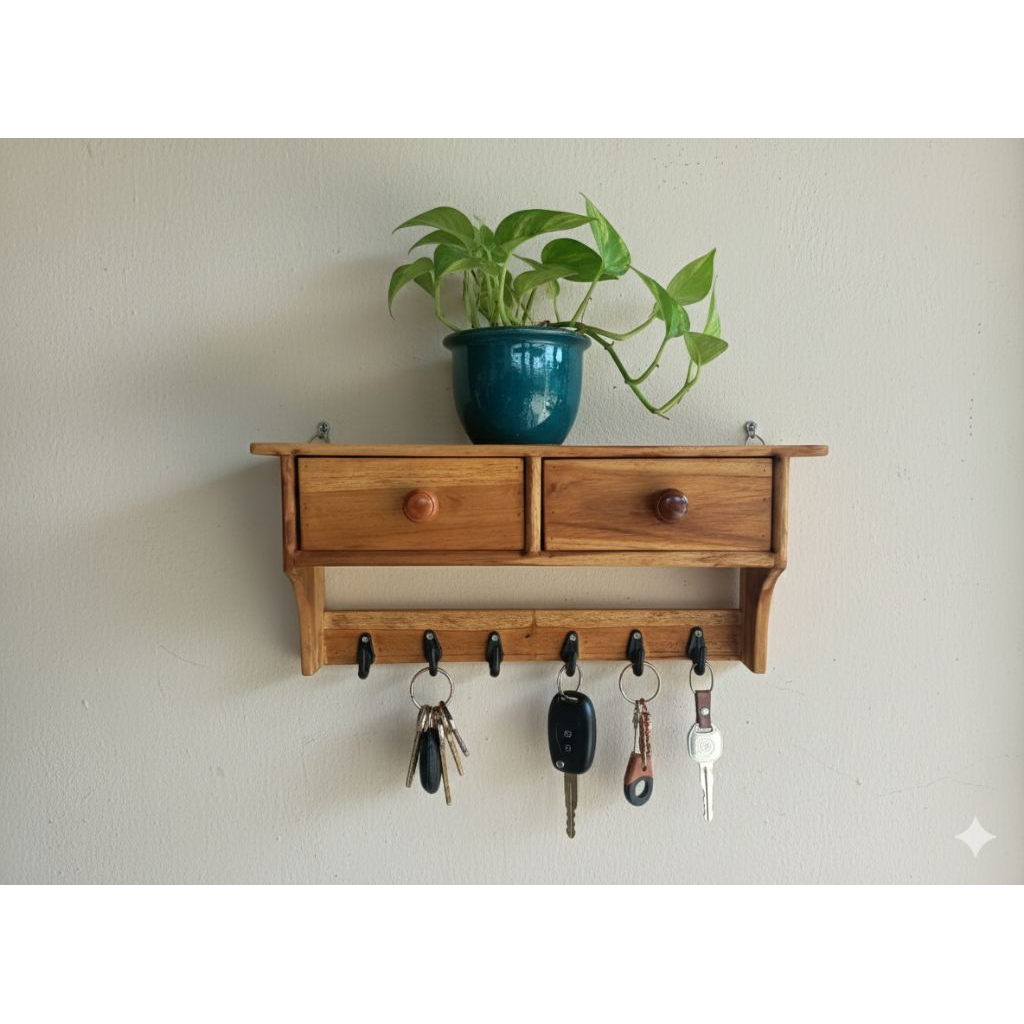 Rak dinding kayu jati  / tempat gantungan kunci / Rak Kayu/tempat vas bunga
