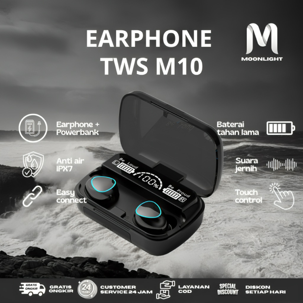 TWS M10 Earphone Headset Handsfree Bluetooth Handphone Android Wireless Tanpa Kabel No Delay Headset