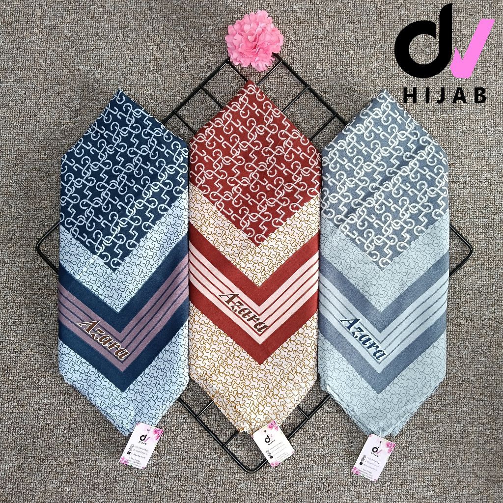 3Pcs Hijab Azara Oskara denay/Jilbab Segiempat Motif/Hijab Motif 110×110 Voal/Segiempat Oskara Denay