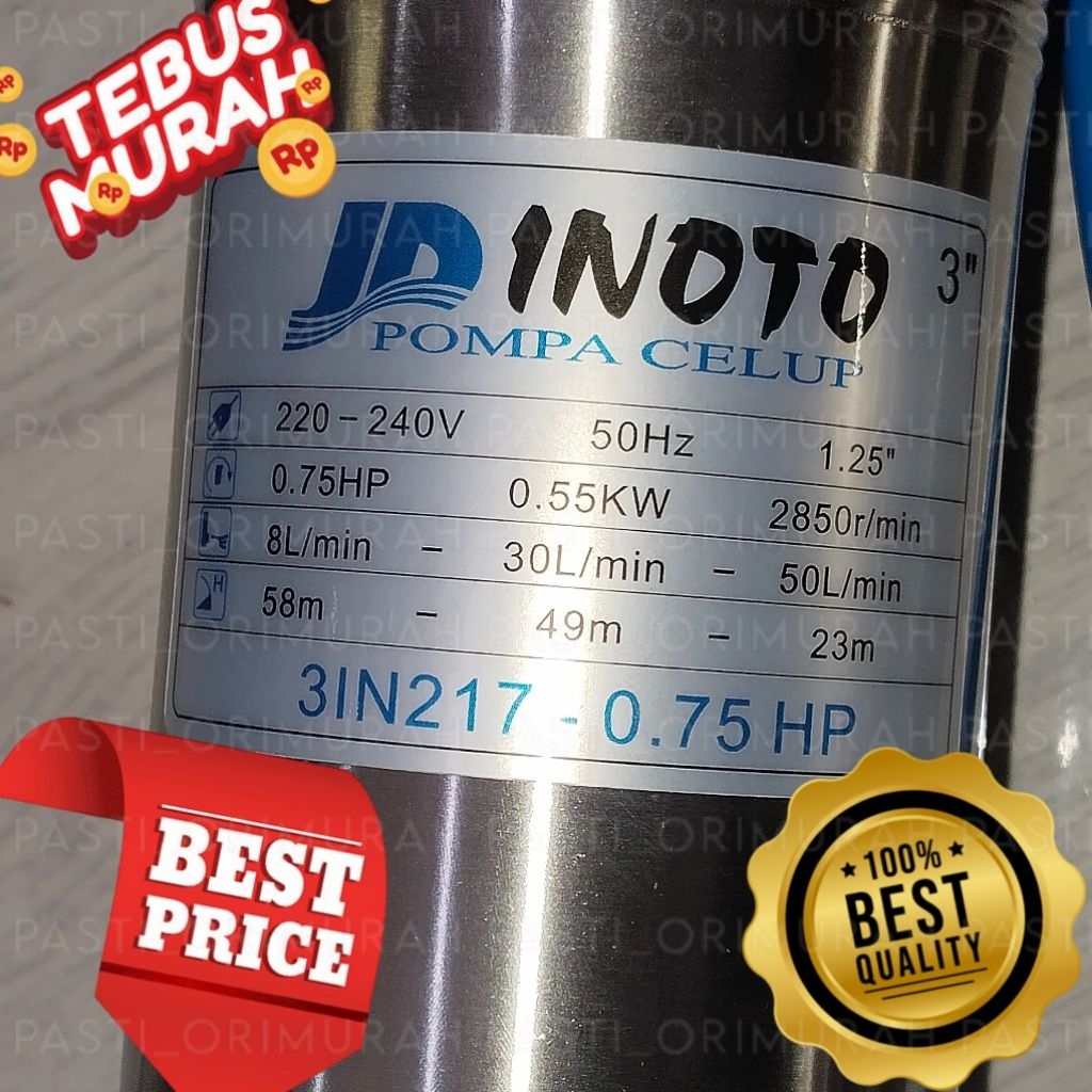 Submersible Pump Inoto 0.75HP 0,75HP 3" + Control Box Pompa Satelit Inoto 3" 0.75HP 3IN217 3 in 217 