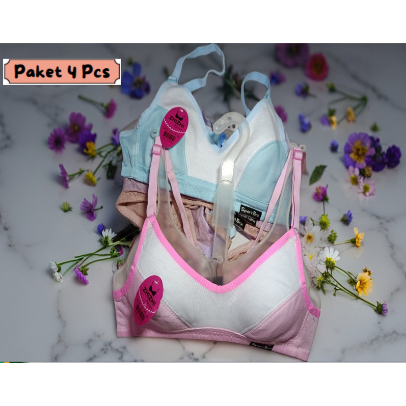 Bra Bh Sport Remaja Wanita Ibu Kombinasi Putih Tanpa kawat Busa Tipis Mei Li