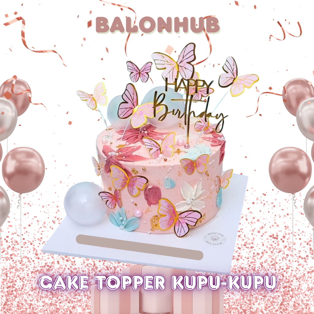 Cake Topper Birthday Butterfly Kupu Kupu Hiasan Kue Cup Tart Topper Kupu Kupu Potongan Set Topper