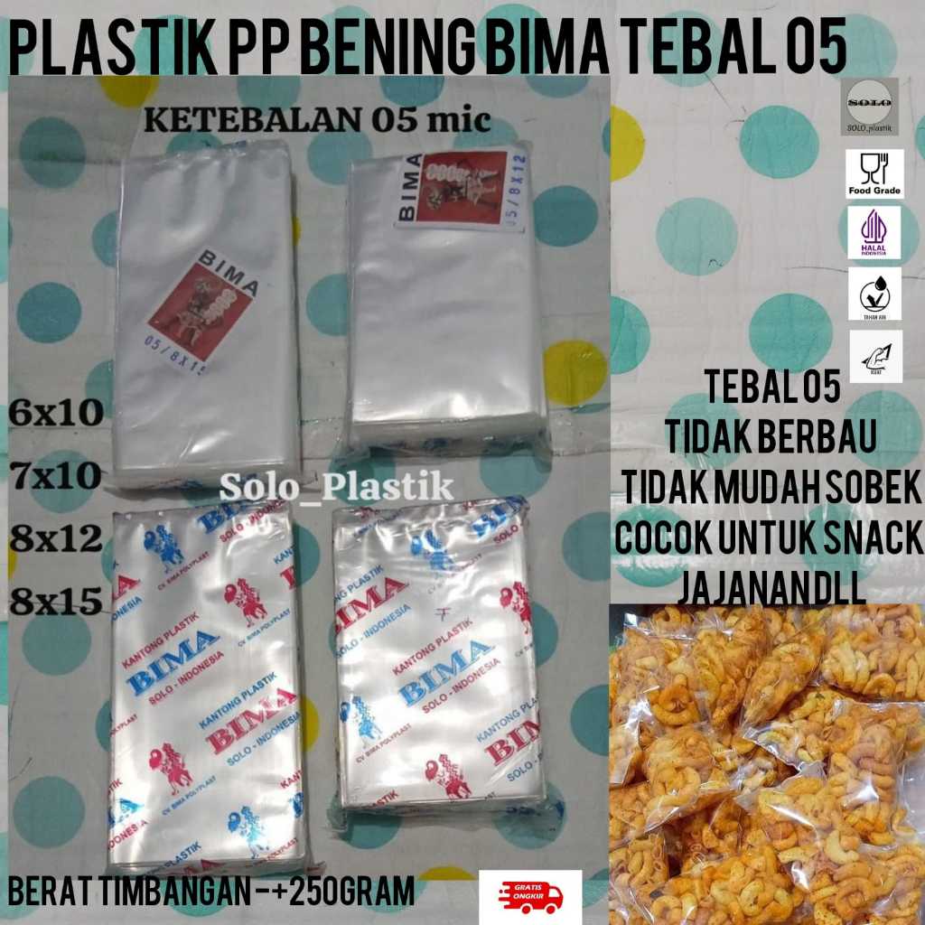 Plastik PP bening tebal 05 / plastik kaku bening tebal / plastik makanan kering snack 6x10 - 7x10 - 