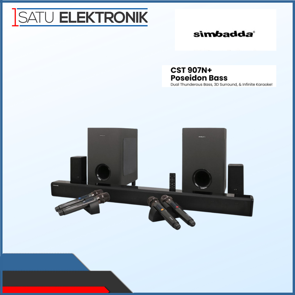 SIMBADDA Dual Subwoofer Soundbar CST 907N+ Poseidon Bass Wireless mic