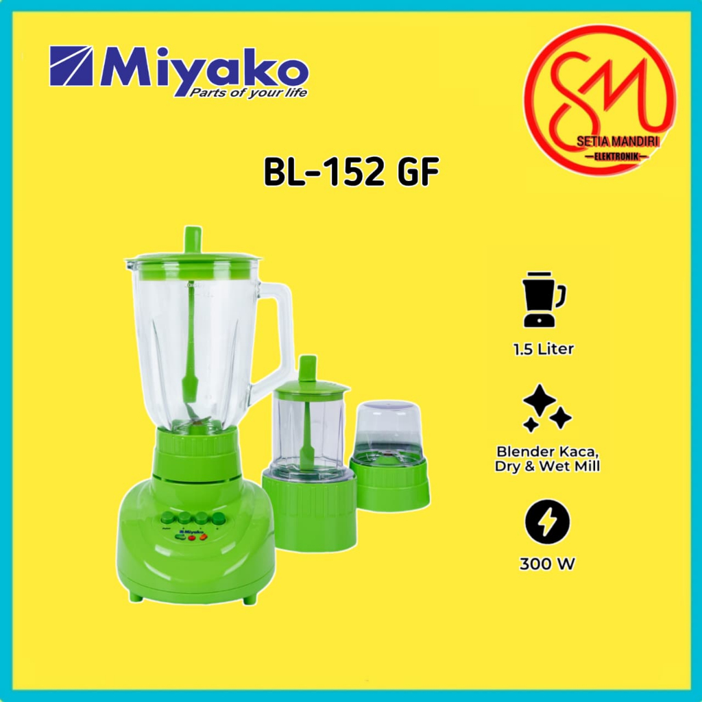 Blender Miyako BL152PF/AP (Plastik) - Hijau - BL152PF/APW - BL152GF (Kaca) - [1.5L]