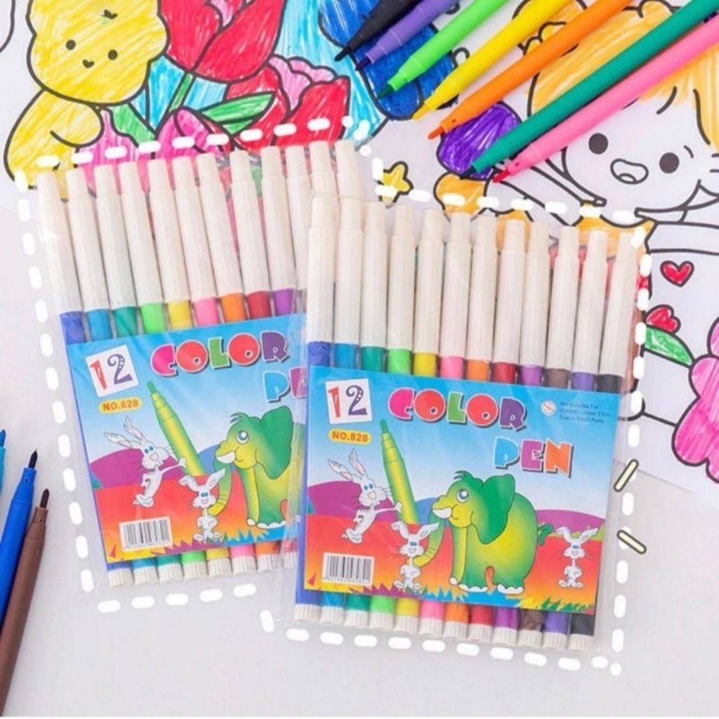 Spidol 12 Warna / Spidol Kelir Air Warna Murah / Kelir Cair Anak