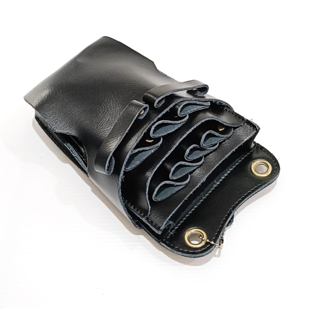 Tas Gunting Hitam Kulit Asli 7 Slot Alat Gunting Rambut Salon Barbershop