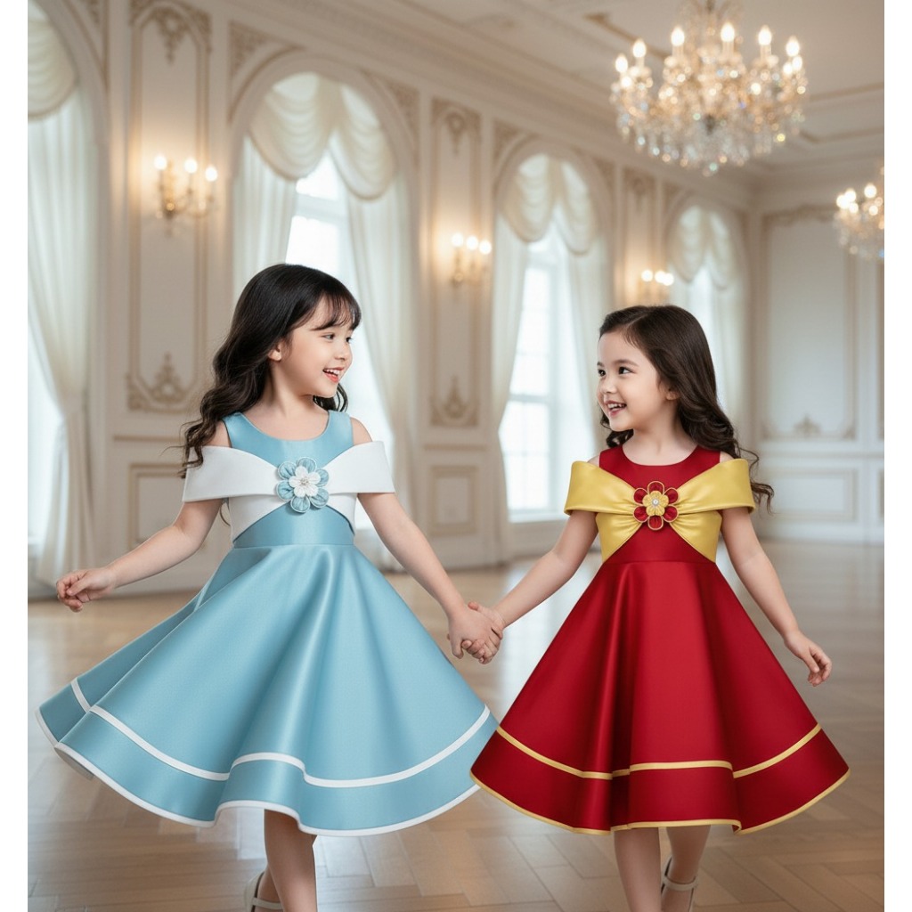 YUFFIE Baju Gaun Dress Pesta Anak Perempuan Satin Natal Mewah 1-12 Tahun 4425