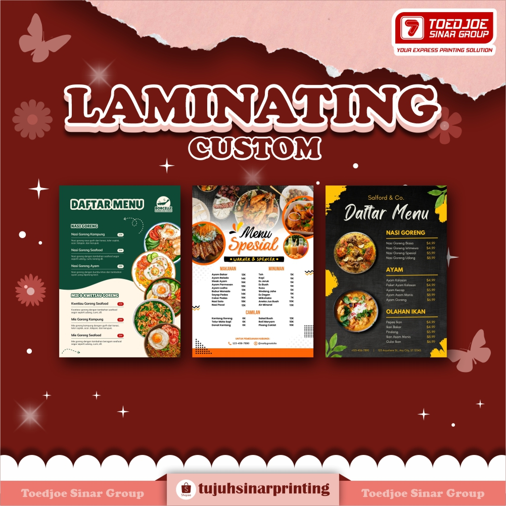 Cetak Menu Makanan Bahan Laminating