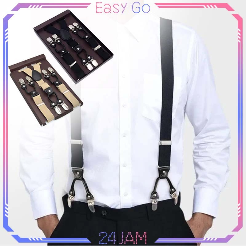 Suspender Hitam Pria Suspender Pria Dewasa Suspender Jepit 6 Universal Suspender Pria Set