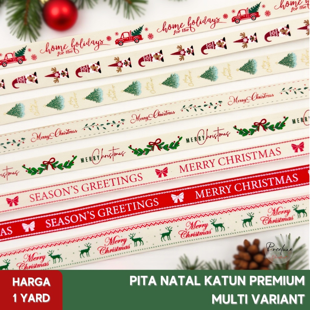 Pita Hias Kado Natal Kain Katun Premium Merry Christmas Hampers Gift Wrap Motif Salju 1,6 cm 2,5 cm