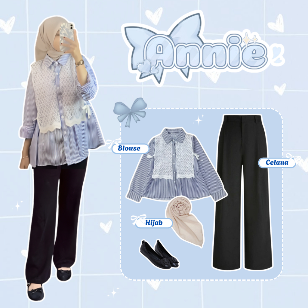 Outfit Hijab OOTD Kekinian Terbaru 3in1 Blouse Celana Hijab KF096
