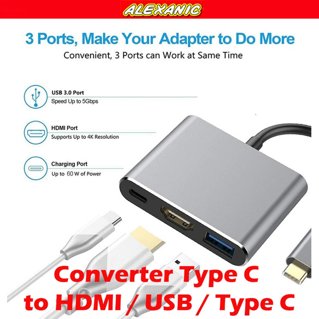 Converter USB Type C To HDMI HDTV | Konverter Kabel USB C to HDMI | Type C to USB | Type C to Type C