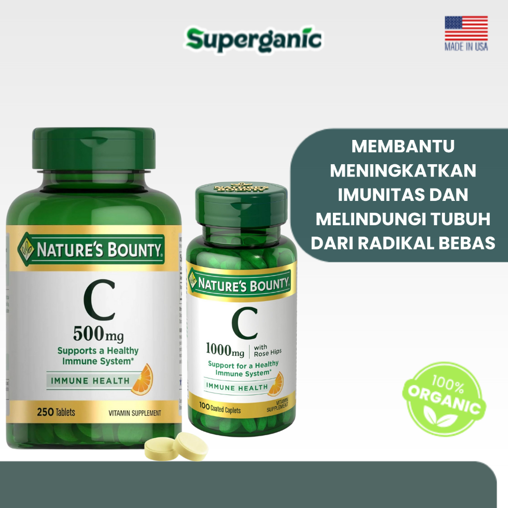 Nature's Bounty Vitamin C 500 mg & 1000 mg - 100 dan 250 Capsules with Rose Hips