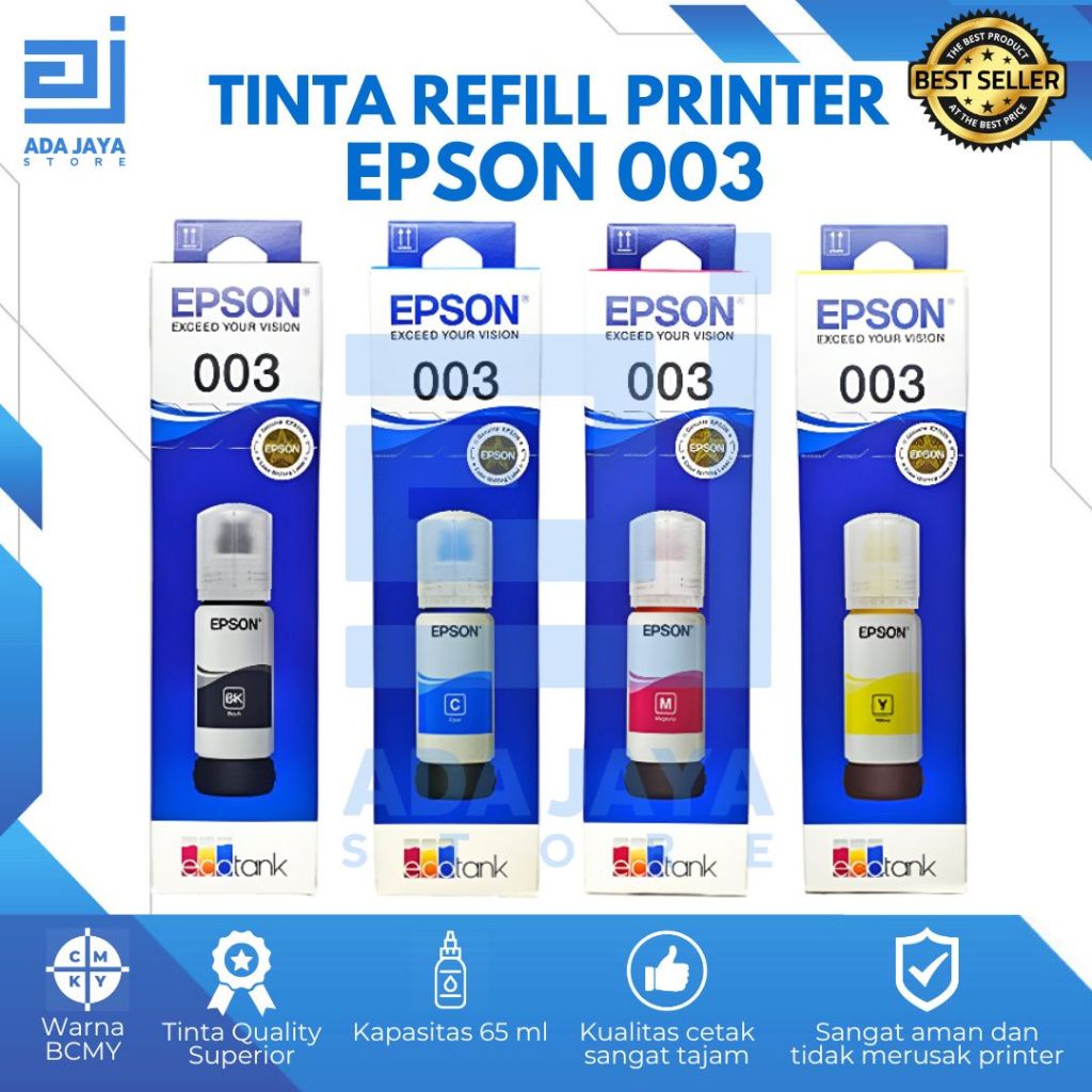 TINTA EPSON 003 Premium (Black, Cyan, Magenta, Yellow) || Compatible L1110 L3110 L3101 L3150 L5190 L