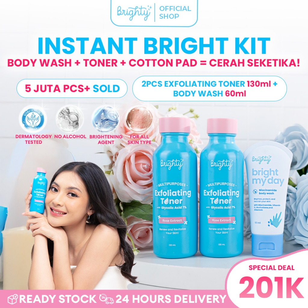 Brighty Multipurpose Exfoliating Toner Pemutih badan pencerah badan pencerah ketiak pemutih leher pe