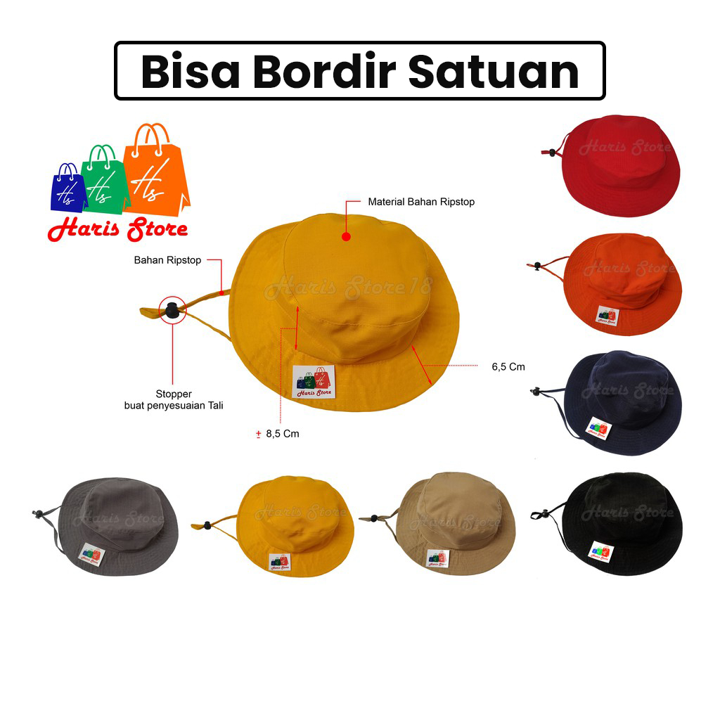 Topi Rimba tali dewasa / Topi Rimba polos Bordir / Topi Rimba