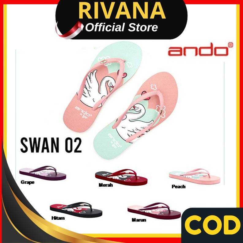 Sendal Jepit Ando Swan 02 Sandal Jepit Wanita Motif Angsa Karet Anti Slip RubberOriginal