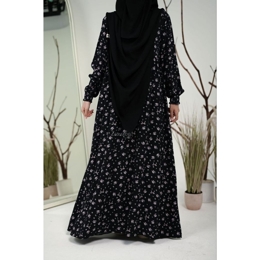 Gamis Minirose Dress by Zanuba | Gamis motif bunga bahan rayon daily