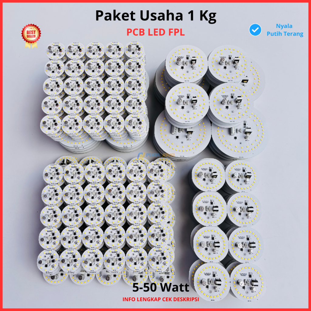 Paket Usaha 1 Kg PCB LED AC FPL 5 7 9 12 15 18 24 30 40 50 Watt Mesin Lampu LED Nyala Putih