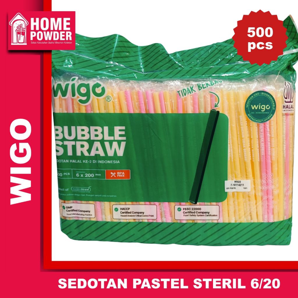 WIGO Sedotan Pastel Warna Warni Steril Plastik 6/20 isi 500