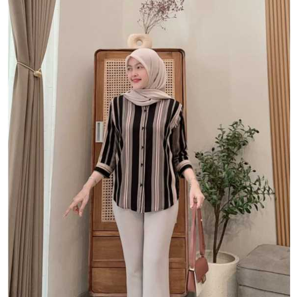 Kemeja wanita rayon premium motif abstrak jumbo LD120 terbaru 2024