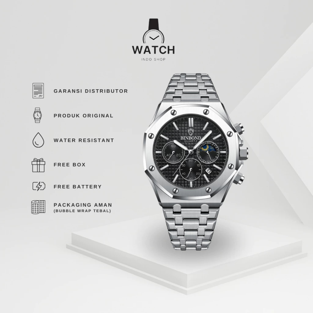Indoshopwatches Jam Tangan Pria BINBOND 0161 Cronograph Luminos Analog Watches 42 mm