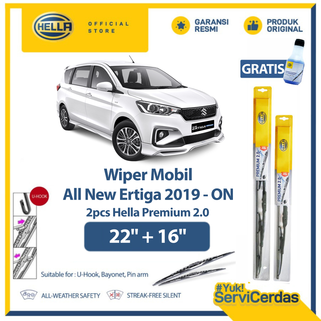 Wiper Mobil SUZUKI All New Ertiga 2019 - ON 22” + 16” (2pcs) - HELLA Premium 2.0